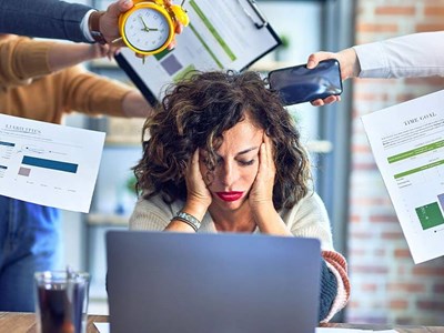 Vector graphic of hands pointing with one finger at a girl covering her face with her hand, her blue hair flowing out and covering the right side of the image.