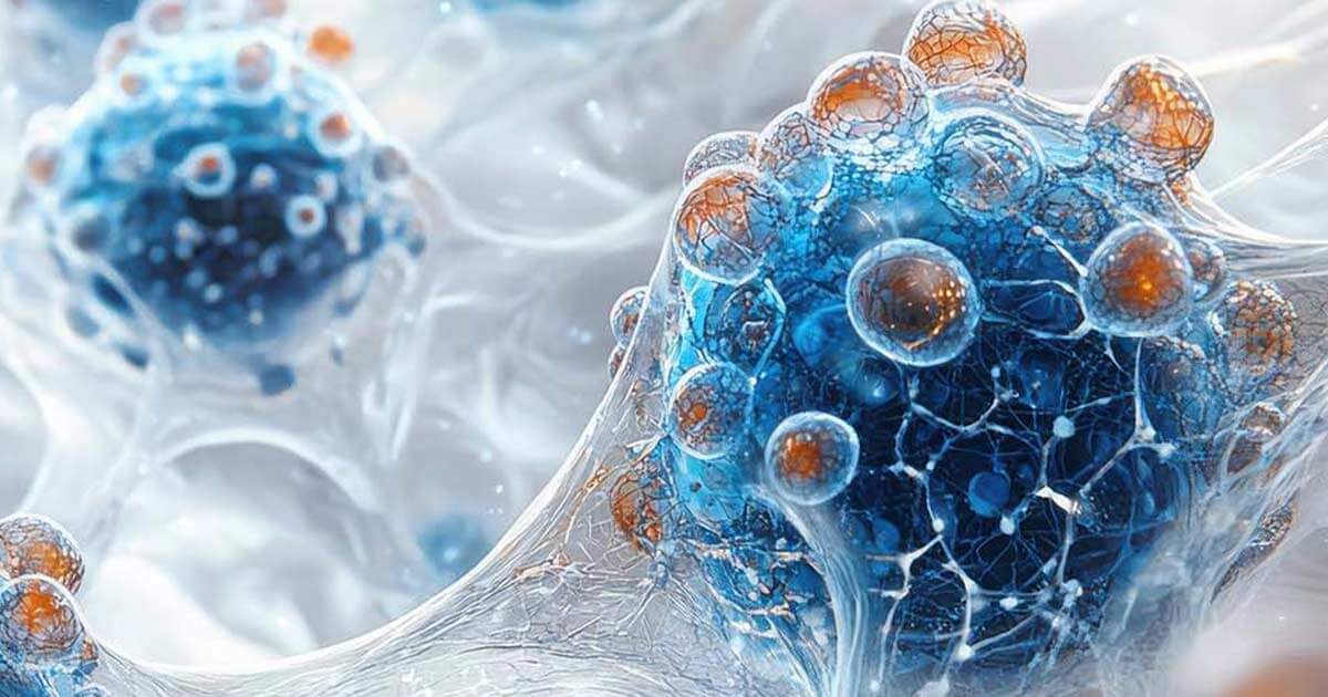 Microscopic image showing a group of cells.