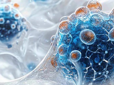 Microscopic image showing a group of cells.