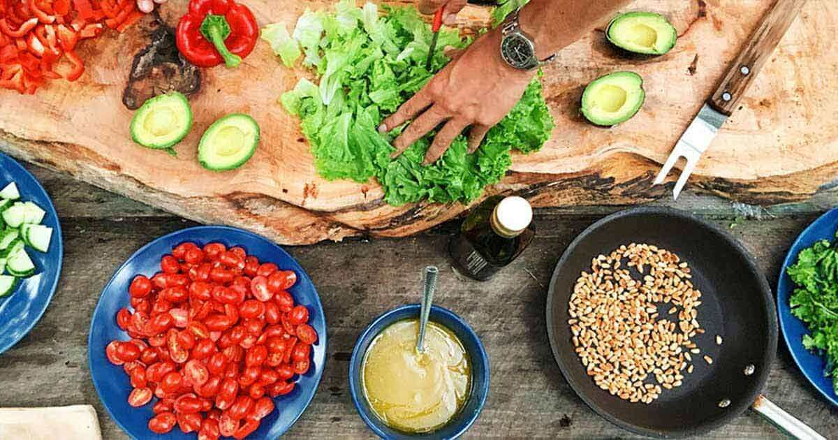 Preparing a salad outdoors